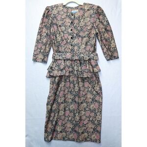 VTG 80's Just Ducky Peplum Floral Dress Size 12 Secretary Cottagecore Grammacore